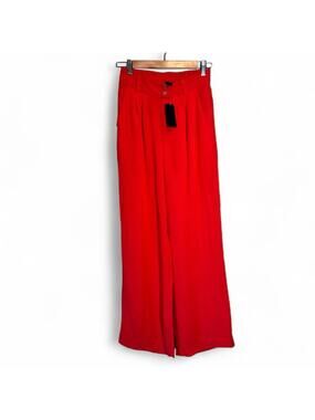 Tullea Red Wide Leg Trouser Dress Pants Womens M Preppy Stretch Waist Casual